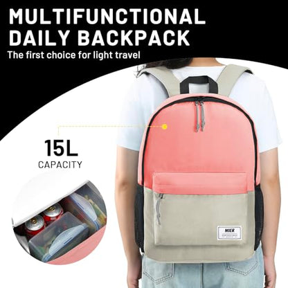 MIER Insulated Backpack Cooler Small Leakproof Lightweight Cute for Women Men to Work, Picnics, Camping, Park Day Trips, 15 L - color: Pink/gray