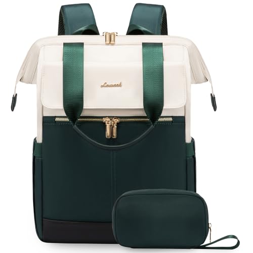 LOVEVOOK Laptop Backpack for Women, 15.6 Inch Work Laptop Bag with USB Port, Fashion Teacher Nurse Backpack Purse, Waterproof Travel Computer Backpack with Organizer Bag, 2PCS, Beige-Green - color: Beige Green, size: 15.6" - 2pcs