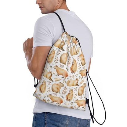 Gianlaima Capybara Leaves Watercolor Funny Drawstring Bags Backpack Bag Sport Gym Sack String Bag Yoga Dance Travel Bag For Men Women - color: Black43