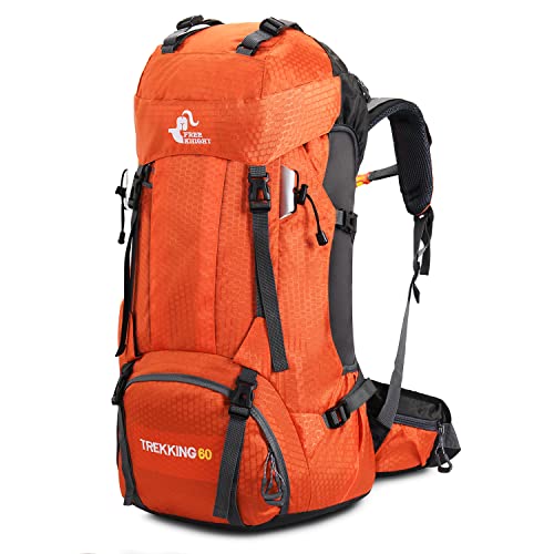 Bseash 60L Waterproof Hiking Camping Backpack with Rain Cover, Large Outdoor Sport Travel Daypack Rucksack for Climbing - color: Orange