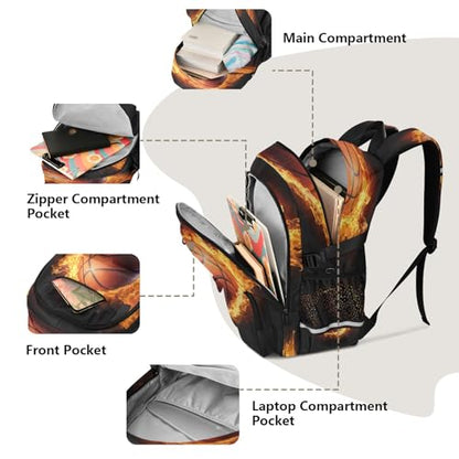 Bolaz Flame Basketball Travel Backpack 14 Inch Laptop Computer Bag Sturdy School Bag College Bookbag