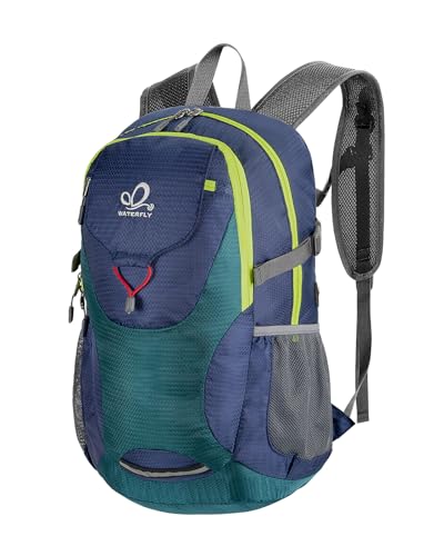 WATERFLY Lightweight Packable Hiking Backpack: 30L Foldable Travel Daypack Ultralight Camping Day Pack for Woman Man - color: Green & Yellow