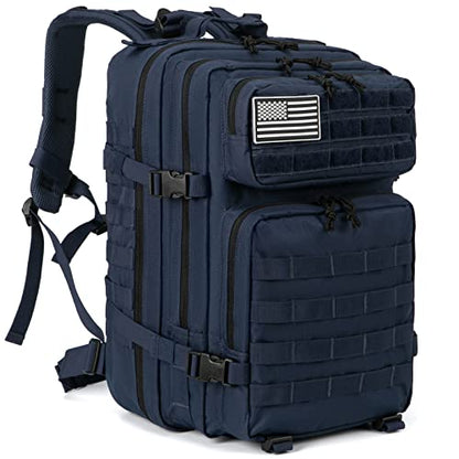 QT&QY 45L Military Tactical Backpacks Molle Army Assault Pack 3 Day Bug Out Bag Hiking Treeking Rucksack… - color: 3.1 Dark Blue