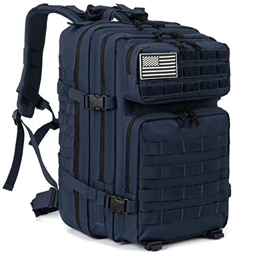 QT&QY 45L Military Tactical Backpacks Molle Army Assault Pack 3 Day Bug Out Bag Hiking Treeking Rucksack… - color: 3.1 Dark Blue