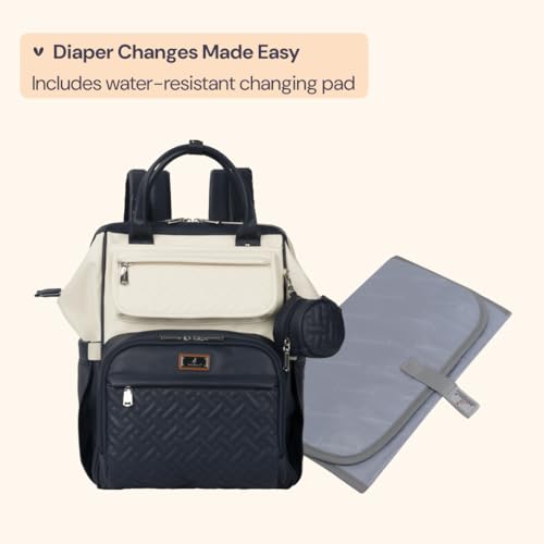 BabbleRoo Leather Diaper Bag Backpack, Multifunction Large Bags with Changing Pad & Stroller Straps Pacifier Case, Unisex Stylish Travel Back Pack Nappy for Moms Dads (Blueberry Cream) - color: Vegan Leather, Blueberry Cream