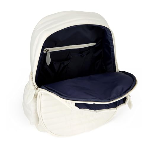 Ame & Lulu Game On Tennis Backpack - Contains Padded & Adjustable Straps - Two Exterior Water Bottle Pockets - color: Winter White Puffer