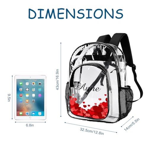 Personalized Clear Backpack with Name, Custom Heavy Duty Stadium Approved School Transparent Book Bag with Reinforced Padded Straps, Kids Girls Water Proof Clear Book Bag - color: N-clear Backpack