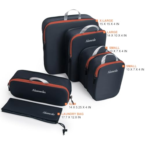 6 Set Compression Packing Cube for Travel with Laundry Bag, Lightweight Travel Organizers for Carryon Luggage Backpacks Suitcases, Grey - color: Grey