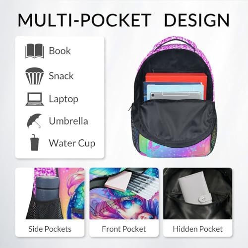 Mermaid Backpack for Girls School Bag with Pocket - Kids Toddler Animal Bookbag for Travel Daycare Summer Outing (17 Inch) - color: Light Pink