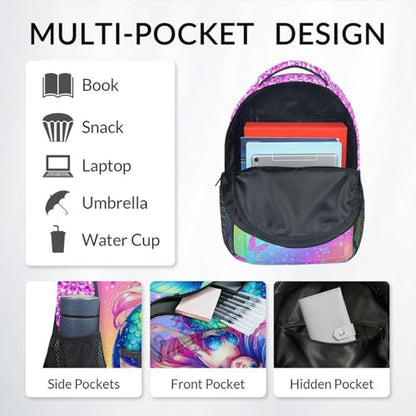 Mermaid Backpack for Girls School Bag with Pocket - Kids Toddler Animal Bookbag for Travel Daycare Summer Outing (17 Inch) - color: Light Pink