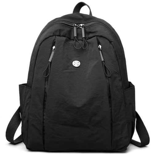 Nylon Backpack for Women Men, Waterproof Travel Backpack Purse Casual Daypack, Gym School Backpack for Daily Cycling (Black) - color: Black