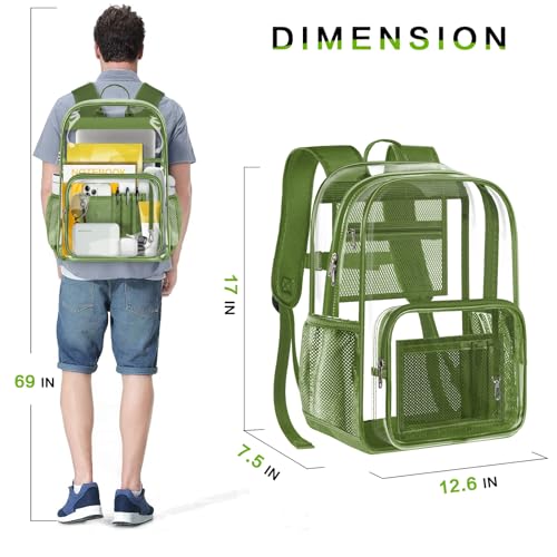 Clear Backpack Heavy Duty Large Transparent Backpack with Reinforced Bottom Multi-pockets for College, Travel, Workplace Security - Green - color: Green