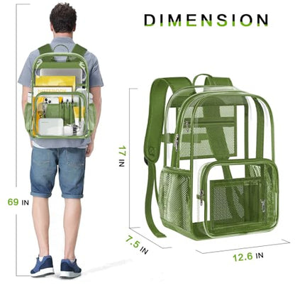 Clear Backpack Heavy Duty Large Transparent Backpack with Reinforced Bottom Multi-pockets for College, Travel, Workplace Security - Green - color: Green