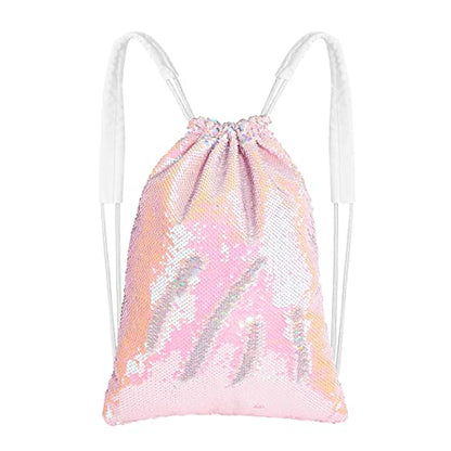 MHJY Sparkly Drawstring Backpack Mermaid Sequin Dance Bag Sports Gym Beach Swim Backpack Birthday Easter Gift Bag | Dance Bag - color: Mermaid Pink