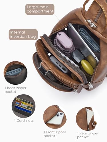 CLUCI Sling Bag for Women Leather Women's Backpack Small Convertible Backpack Purse Crossbody Bag for Travel - color: 1-2 Brown