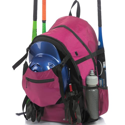 Athletico Advantage Baseball Bag - Baseball Backpack With External Helmet Holder for Baseball, T-Ball & Softball Equipment & Gear for Youth and Adults | Holds Bat, Helmet, Glove, Shoes - color: Pink