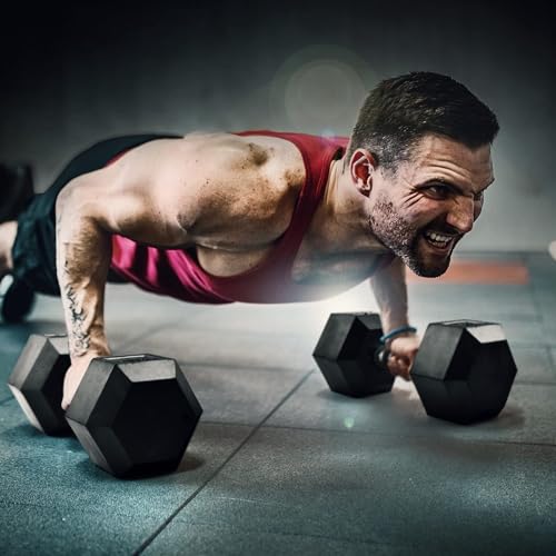 Yes4All Rubber Grip Encased Hex Dumbbell – Hand Weights With Anti-Slip 5-50 LBS Single - color: G. 35 Pounds