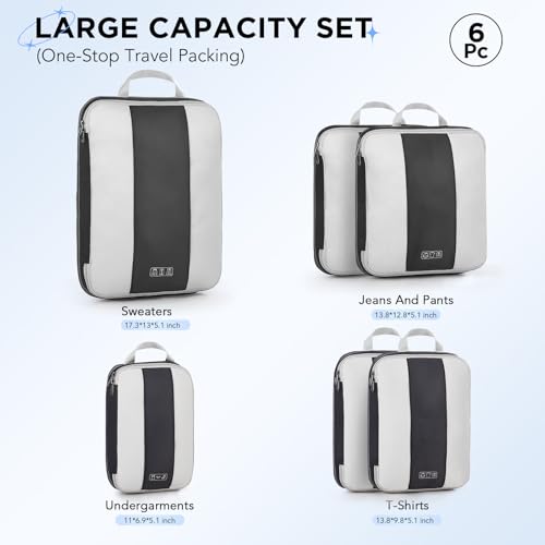 OlarHike 6 Set Compression Packing Cubes for Travel Essentials,Compressible Expandable Space Saver Bags for Organizing Clothes,Luggage Suitcase Garment Bags with Over 1000 pcs Mesh Holes(Black) - color: Black