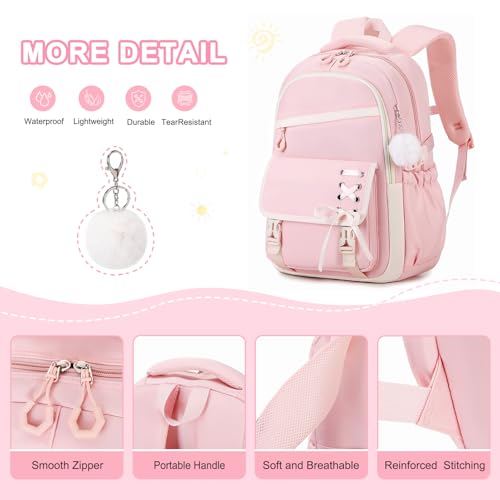 Scothen 3PCS Girls Backpack for School, Kids Backpack for Girls with Lunch Bag Pencil Case, Kids Bookbag Teen Backpacks for Elementary Middle High School (Pink) - color: Pink