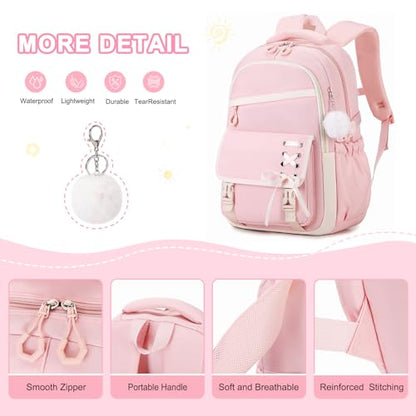 Scothen 3PCS Girls Backpack for School, Kids Backpack for Girls with Lunch Bag Pencil Case, Kids Bookbag Teen Backpacks for Elementary Middle High School (Pink) - color: Pink