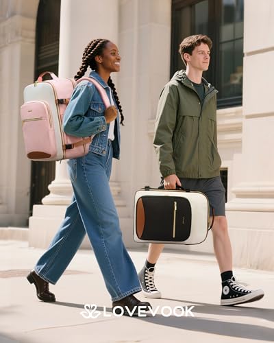 LOVEVOOK 56L Travel Backpack for Women & Men, Airline Approved Carry On Luggage with 3 Packing Cubes, TSA Overnight Bags, Waterproof Personal Item Bag, Weekender Essentials Backpacks fits 17" Laptop - color: Black-beige-brown, size: 20 Inch-56L-4Pcs