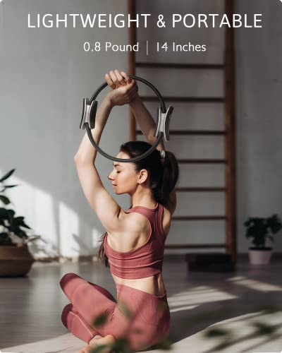 LIONSCOOL Pilates Ring Set – 14" Anti-Deformation Magic Circle with Padded Handles, Mini Ball, Resistance Bands, Guide & Bag - color: Black