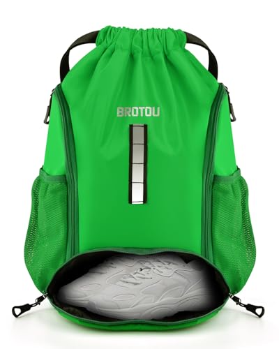 BROTOU Soccer Drawstring Backpack, Basketball Bag, Volleyball Football Bags with Ball and Shoe Compartment - color: Green
