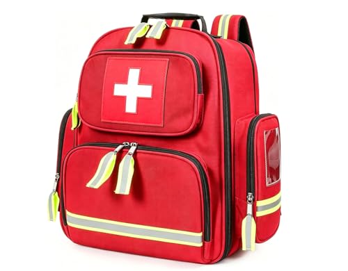 Gatycallaty First Aid Backpack - Multi Pocket Emergency Medical Bag for Camping, Trip, Go Bag, Sports Medicine, Trauma (Red) - color: Red
