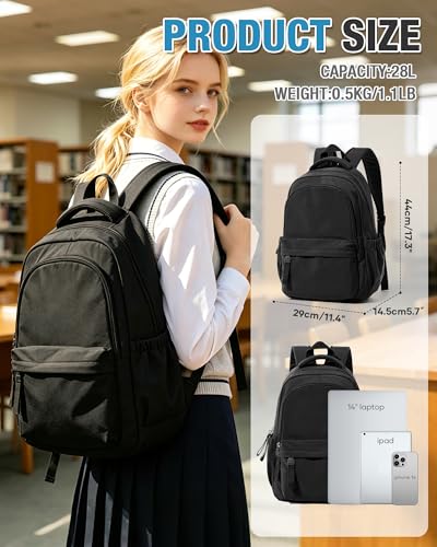 Black Backpack for Men Women, Lightweight Basic Causal Daypack Travel Carry on Backpack for Teens Boys and Girls Fits 15.6 Inch Laptop - color: J-black