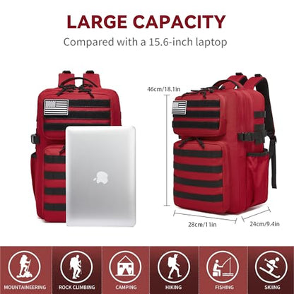 Wotony Military Tactical Backpack for Men Waterproof Daypack 3 Day Assault Pack Molle Bag with Water Bottle Holder - color: Red, size: 35L