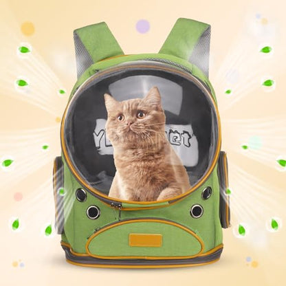 Pet Backpack Carrier, Portable and Ventilated, Oxford Cloth, Dog Cat Travel Bag with Transparent Cover 12.6", (Green, 1 Pcs), Intended for Hiking/Camping/Traveling - color: Green