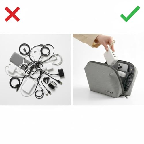 Electronics Organizer for Chargers, Cables, Power Bank, USB Drives & Tech Accessories – Travel Tech Pouch with 2 Reusable Cable Straps, Water-Resistant Travel Case for Backpack & Carry-On