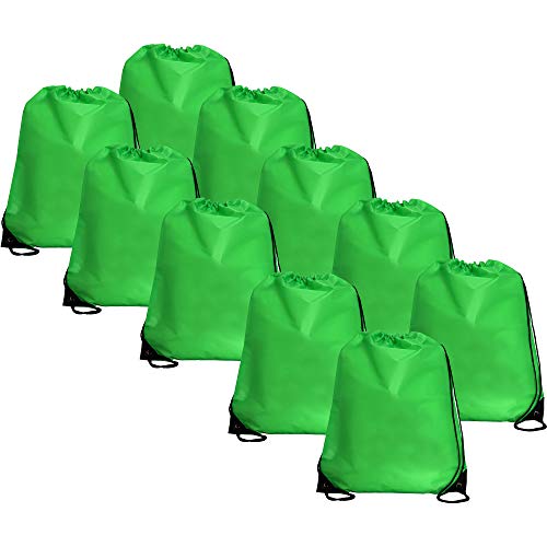 Threadart Green Drawstring Backpack - Pack of 10 Cinch Sack 15x18.5 | Pack of 10 Green drawstring cinch backpacks, 15"x18.5"; for gym, sports, travel, school & DIY decorating - color: Green