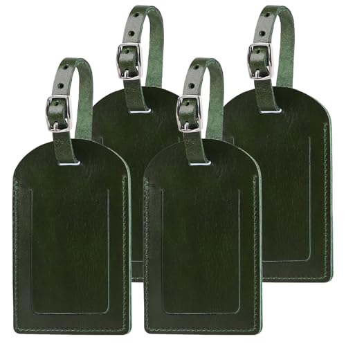 Ringsun Genuine Leather Luggage Tag for Suitcases ID Tags Bag Tags for Luggage (4 Pack, Green) - color: 4 Pack-green