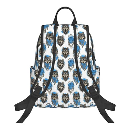 Eco Polyester Backpack Native Dream Catcher Wolf Print, Ergonomic Straps, Fits Tablet, for Work or Hiking - color: Picture (47)