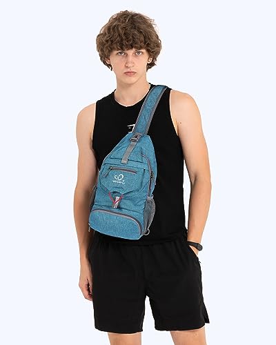 WATERFLY Packable Small Crossbody Sling Backpack Shoulder Chest Bag Daypack for Hiking Traveling - color: Cyan
