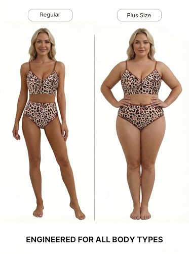 Herseas Women's O Ring Bikini Sets 2 Pieces Floral Print Swimsuits High Waisted Bathing Suits - color: Brown Leopard, size: X-Large