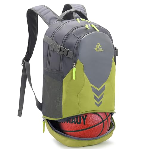 Bseash 35L Basketball Backpack, Large Sports Bag with Separate Ball compartment, for Basketball Soccer Volleyball Hiking Travel - color: Light Green
