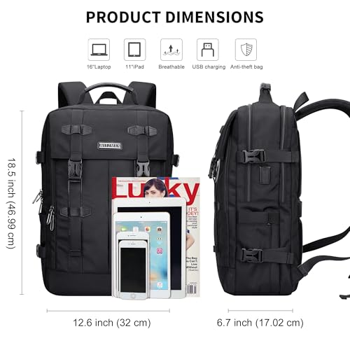 WITZMAN Travel Laptop Backpack for Men Fit 16 inch Computer Carry-on Airline Approved with USB Charging Port(B716 Black) - color: Black