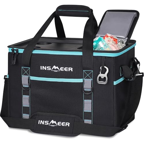 INSMEER Soft Cooler Bag with Hard Shell & 2 Cup Holders, Portable 40L/70 Cans Collapsible Cooler Bags Insulated with Leakproof for Travel, ice chests and Cooler Lunch Box for Beach Camping Picnic - color: Black