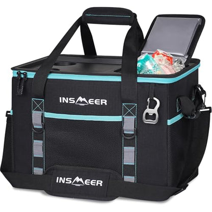 INSMEER Soft Cooler Bag with Hard Shell & 2 Cup Holders, Portable 40L/70 Cans Collapsible Cooler Bags Insulated with Leakproof for Travel, ice chests and Cooler Lunch Box for Beach Camping Picnic - color: Black