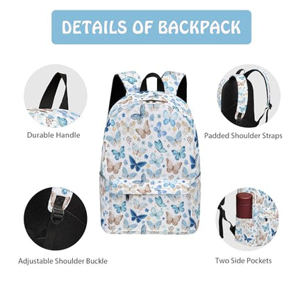 Butterfly 3PCS Backpack Set for Teens Elementary Middle High School, 17 Inch Lightweight Classic Bookpack 3 in 1 Set for Girls Boys, Kids Back to School Backpack with Lunch Box Pencil Case - color: Butterfly