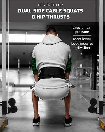 THEFITGUY Multi-Attachment Belt for Cable Machine and Smart Home Gym Squats and Hip Thrusts, 5 Attachment Points for Optimal Weight Distribution, 2 Straps (40” & 27”) and 3 Metal Snap Hooks Included