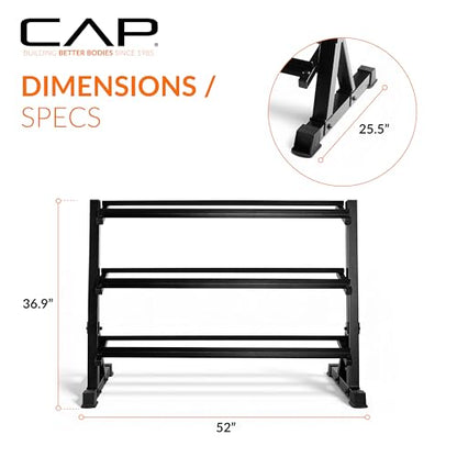 CAP 2-Tier & 3-Tier Dumbbell Rack for Home Gym, Heavy-Duty Steel Weight Storage Rack for Hex Dumbbells, Holds 5-35lb 5-50lb 5-75lb Dumbbell Pairs, Multiple Sizes & Capacities - style: 3-Tier for 5-50LB