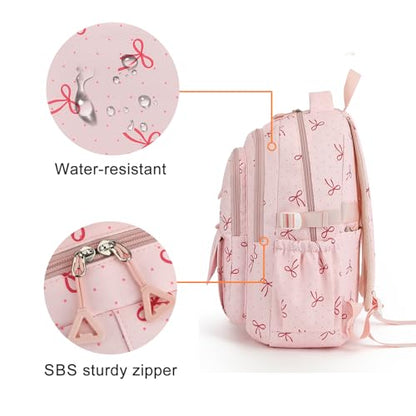 Phaoullzon Girls High Middle School Coquette Backpack for Teen Kawaii Bows Bookbag College Daypack,Pink Bow - color: Pink Bow, size: Large (17.5 Inch)
