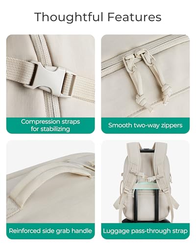 BAGSMART Travel Backpack Women, 15.6 Inch Carry On Backpack Flight Approved, TSA Approved Personal Item Travel Bag, Water Resistant Weekender Bag Luggage Daypack, Beige - color: Beige, size: 15.6 Inch