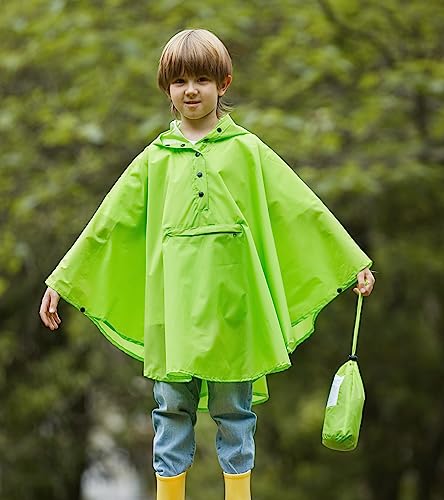 SaphiRose Lightweight Kids Rain Poncho Jacket Waterproof Outwear Rain Coat - color: Green, size: 5-7 Years