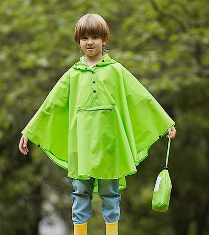 SaphiRose Lightweight Kids Rain Poncho Jacket Waterproof Outwear Rain Coat - color: Green, size: 5-7 Years