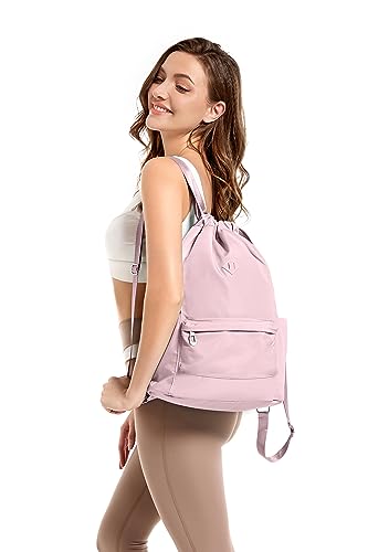 BAVELOE Drawstring Backpack with Wet Pocket Gym Backpack Water-Resistant Cinch String Bag Beach Swim for Women Men - color: Pink