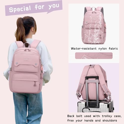 School Backpack for Teens Girls Solid Color, Multi-pocket School Bag Girls Backpack for Kids - color: B-purple